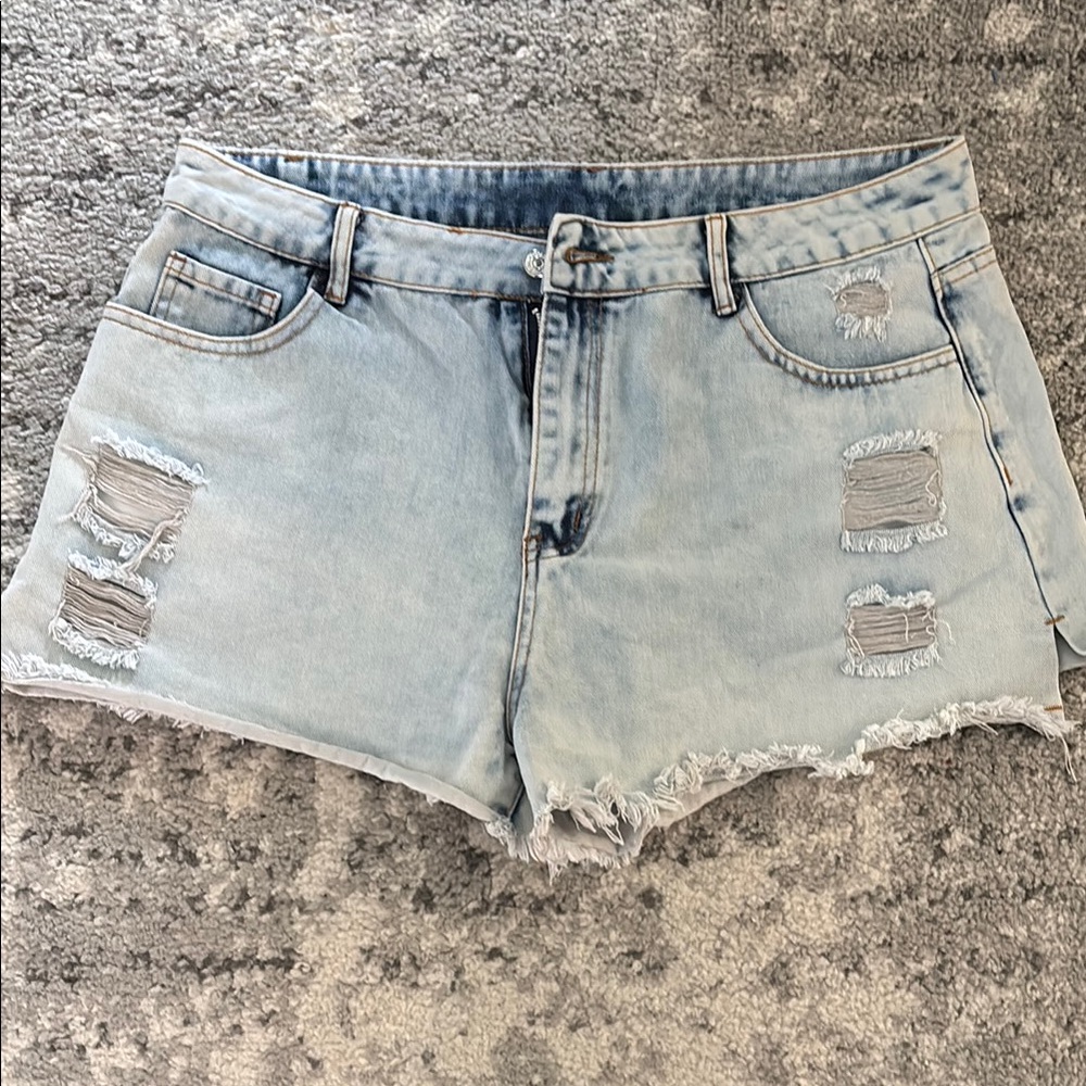 Distressed Light Blue Denim Shorts